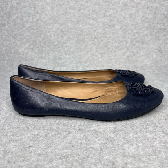 Tory Burch Powder Coated Melinda Ballet Flats Leather Perfect Navy Blue Size 8.5 - Picture 2 of 16